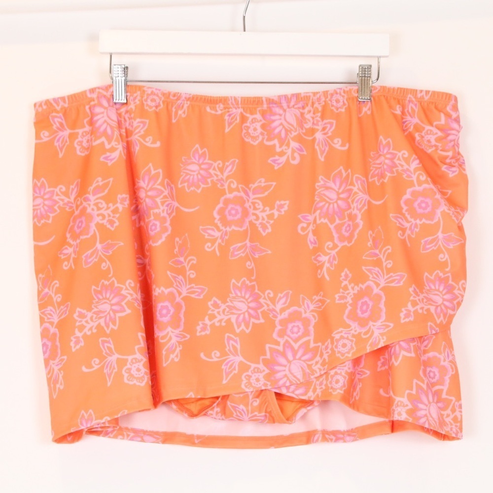Cacique Faux Wrap Swim Skirt Nectarine Floral NWT